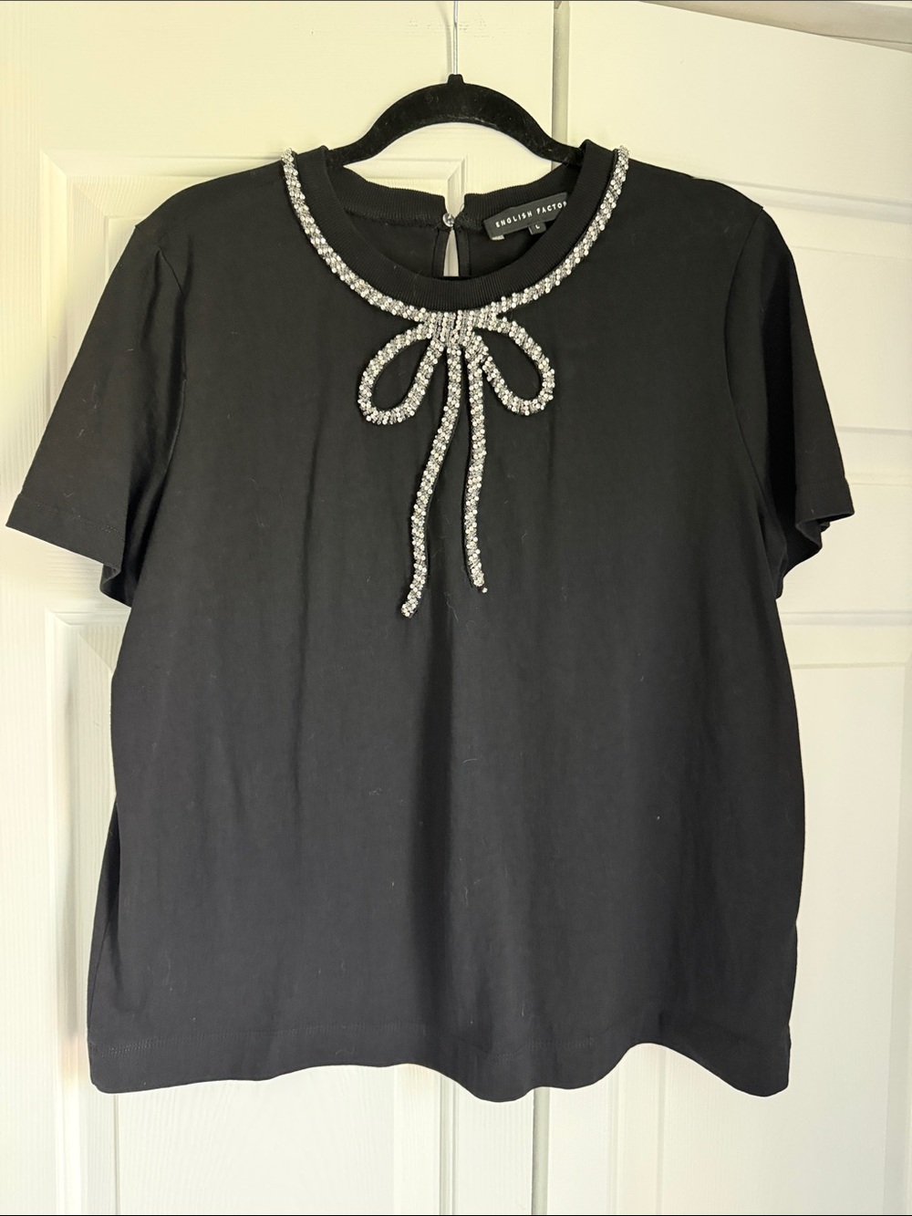 English Factory Black Short-Sleeve Top with Crystal Bow